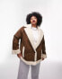 Фото #4 товара Topshop Curve faux shearling car coat in chocolate