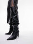 Topshop Wide Fit Tabitha premium leather cone heel knee high boot in black