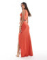 ASOS DESIGN slinky square neck maxi dress with sarong knot detail skirt in coral