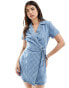 ASOS DESIGN soft denim wrap dress in blue gingham