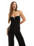 4th & Reckless Tall exclusive diamante trim sweetheart neckline flared jumpsuit in black