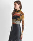 ფოტო #3 პროდუქტის Women's Printed Turtleneck Long-Sleeve Mesh Top