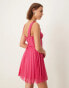 Фото #3 товара ASOS DESIGN fluffy dobby milkmaid bust pleated mini dress in hot pink