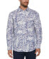 Men's Long Sleeve Button Front Leaf Print Linen Blend Shirt