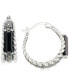 ფოტო #1 პროდუქტის Onyx (3-1/2 x 9-1/2mm) & Marcasite Hoop Earrings in Sterling Silver