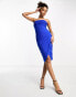 Фото #2 товара Rare London bandeau mesh corset midi dress in bright blue