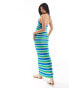 The Frolic ophina halter neck tie detail tonal metallic stripe maxi beach dress in blue and green blue and green, 36 - фото #8