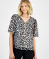 ფოტო #3 პროდუქტის Petite Printed Flutter-Sleeve Necklace Top, Created for Macy's