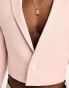 Фото #4 товара ASOS DESIGN cropped linen mix blazer with square shoulder in pink