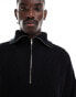 ADPT oversized fisherman rib high neck quarter zip in black