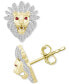 ფოტო #1 პროდუქტის Men's Diamond (1/2 ct. t.w.) & Ruby Accent Lion Head Stud Earrings in 10k Gold