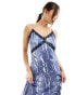 Фото #6 товара Vero Moda satin maxi slip dress with lace trim in blue crinkle print