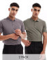 ASOS DESIGN 2 pack pique polo in stone and light blue