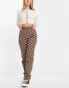 Фото #2 товара Only high waisted straight leg trousers in brown checkerboard