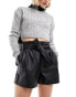 Фото #1 товара Miss Selfridge faux leather belted short in black