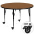 Фото #1 товара Mobile 48'' Round Oak Thermal Laminate Activity Table - Height Adjustable Short Legs