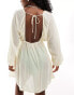 Фото #4 товара ASOS DESIGN plunge long sleeve sheer mini beach dress with metallic stripes in cream