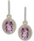 ფოტო #3 პროდუქტის Pink Amethyst (3-1/3 ct. t.w.) & Diamond (1/4 ct. t.w.) Oval Halo Dangle Hoop Earrings in 14k Gold