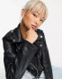 Noisy May leather look biker jacket in black