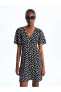 Фото #1 товара LCW Vision V Yaka Puantiyeli Kısa Kollu Keten Görünümlü Kadın Elbise