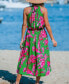 Women's Pink-and-Green Floral Maxi Halter Beach Dress