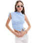 ASOS DESIGN ruched mesh tank in blue gingham