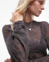 Фото #2 товара Topshop knitted sheer floral long sleeve top in dark grey