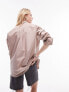 Topshop oversized poplin shirt in taupe Серо-коричневый, 38 - фото #3