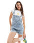 Фото #4 товара Miss Selfridge dungaree denim shorts in blue acid wash