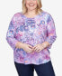 Фото #1 товара Plus Size Lavender Fields Triple Knotted Neck Watercolor Floral Top