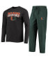 Men's Green and Heathered Charcoal Miami Hurricanes Meter Long Sleeve T-shirt and Pants Sleep Set