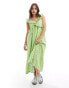 Фото #1 товара Y.A.S frill midi sundress with smock back in embroidered green gingham check