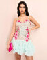 ASOS LUXE 3D floral pearl embellished mini dress with tulle skirt in blue Синий, 34 - фото #1