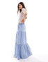 Miss Selfridge chambray tiered maxi skirt in acid blue wash