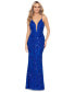 Фото #1 товара Women's Sequined Spaghetti-Strap Illusion-Neck Gown