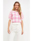 Women's Gingham Puff Sleeve Knit Top