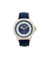 ფოტო #1 პროდუქტის Men's Watch, 46MM Silver Colored Case with Embossed Arabic Numerals on Bezel, Blue Sunray Dial, Silver Index Markers, Analog, Blue Strap
