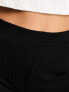 Pieces wide leg ribbed trousers in black