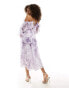 ASOS DESIGN ruffle off shoulder midi dress in lilac floral print lila Blumenprint, 32 - фото #2