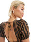 Glamorous v neck puff sleeve romantic maxi dress in chocolate black stripe Streifenmuster in Braun-Schwarz, 38 - фото #3