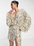 Фото #1 товара ASOS DESIGN embellished kimono mini dress with cable artwork detail in gold