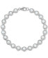 Cultured Freshwater Button Pearl (4 - 4-1/2mm) & Cubic Zirconia Link Bracelet in Sterling Silver