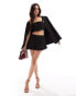 Фото #1 товара Miss Selfridge pleated lace hem micro short in black co ord