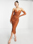 Фото #1 товара Rare London ruched midi dress with gloves in cinnamon