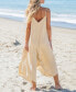 ფოტო #4 პროდუქტის Women's Beige Shoulder Tie Wide Leg Loose Fit Jumpsuit