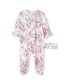 ფოტო #1 პროდუქტის Baby Girls Dream Floral Footed Coverall and Headband, 2 Piece Set