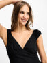 Abercrombie & Fitch puff strap corset detail midi dress in black