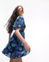 Фото #3 товара Topshop jersey shirred back tea dress in blue floral