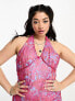 Фото #3 товара Tammy Girl Plus halter neck mini dress with split front in pink print