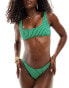 Mango thin stripe print square neck bikini top in green and white